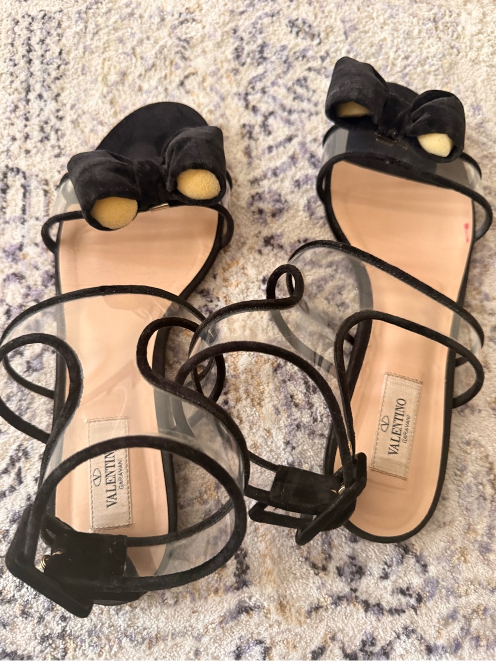 Valentino Garavani Black Clear PVC Bow Wrap Sandals